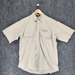 Orvis Button Up Shirt Mens Medium Beige Short Sleeve Outdoors Casual Gorpcore